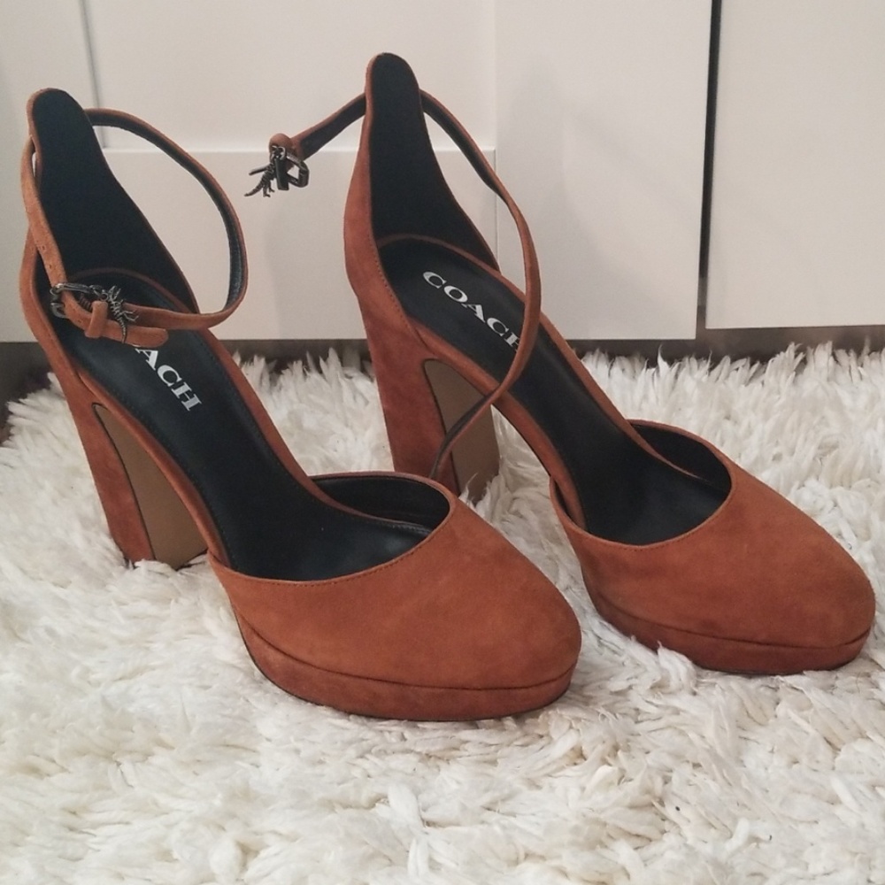 Coach Suede Brown Platform Heels